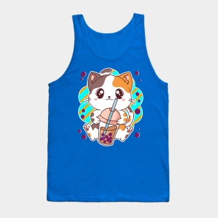 Kawaii Cat Bubble Boba Tea Manga Japanese Tank Top